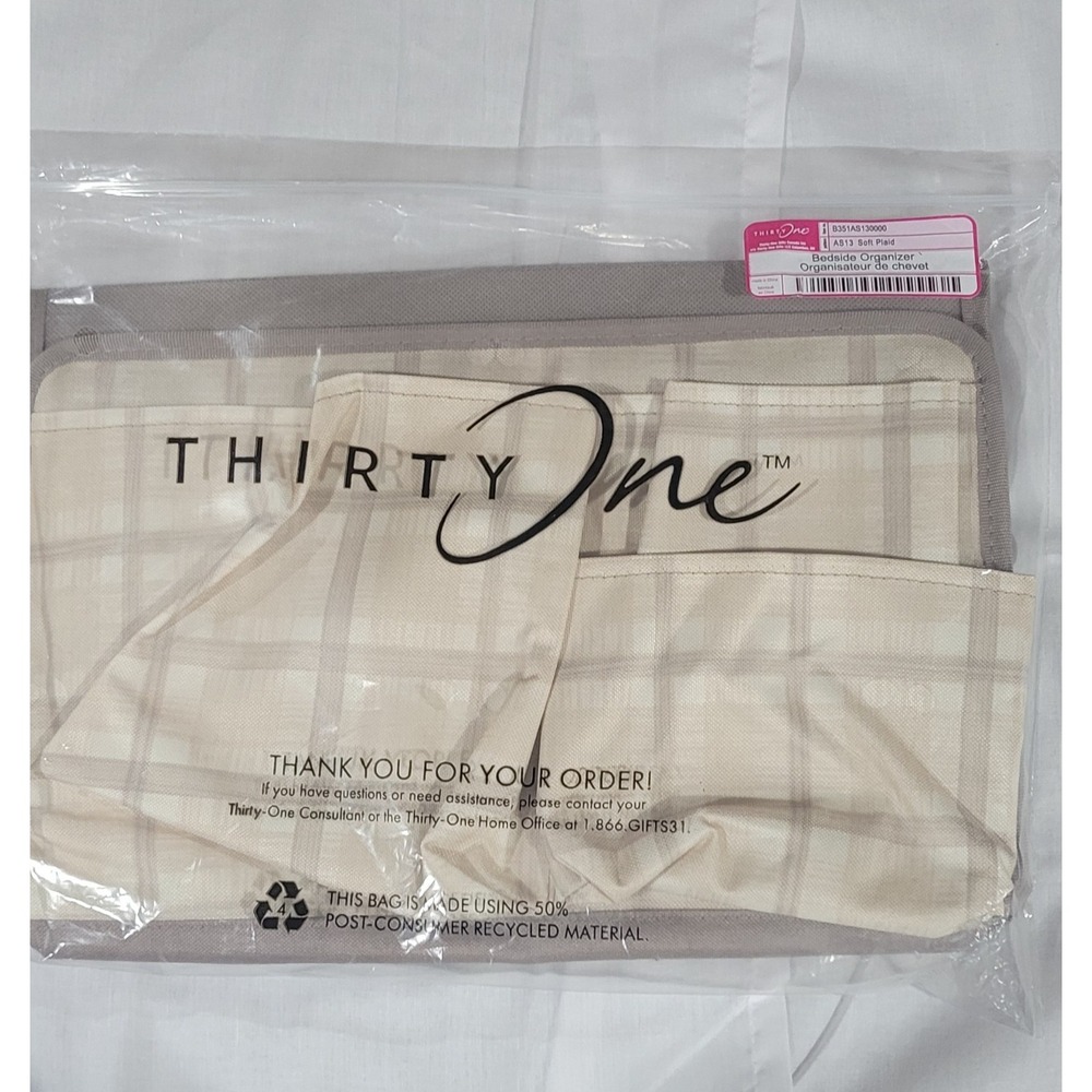 Thirty-One Bedside Organizer Soft Plaid NIP Not Personalized